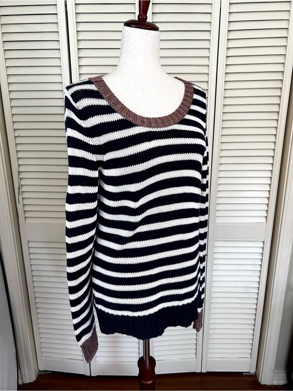 Banana Republic Sweater Navy White Striped Cotton Large - Picture 3 of 9